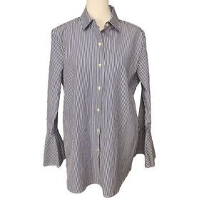 Trovata Birds Of Paradis Bell Flare Seersucker Striped Button Shirt tunic Size S